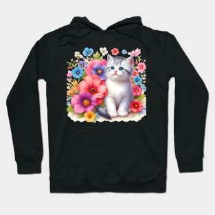 A cat decorated with beautiful colorful flowers. Hoodie